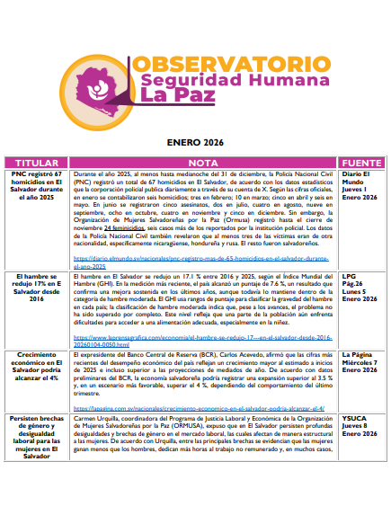 Lee más sobre el artículo Observatorio Monitoreo – Enero – 2026